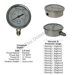 Compound gauge 2.5 นิ้ว สแตนเลส 2 35kgf