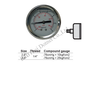 Compound gauge 2.5 นิ้ว สแตนเลส ออกหลัง กลาง