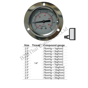 Compound gauge 2.5 นิ้ว สแตนเลส ออกหลัง ด้านล่าง มีปีก