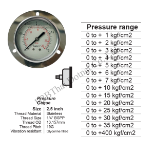 Pressure Gauge 2.5 นิ้ว ออกหลัง กลาง มีปีก สแตนเลส